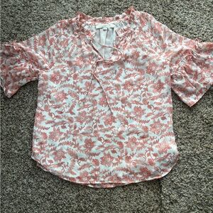 LOFT Peach and White Floral Blouse
